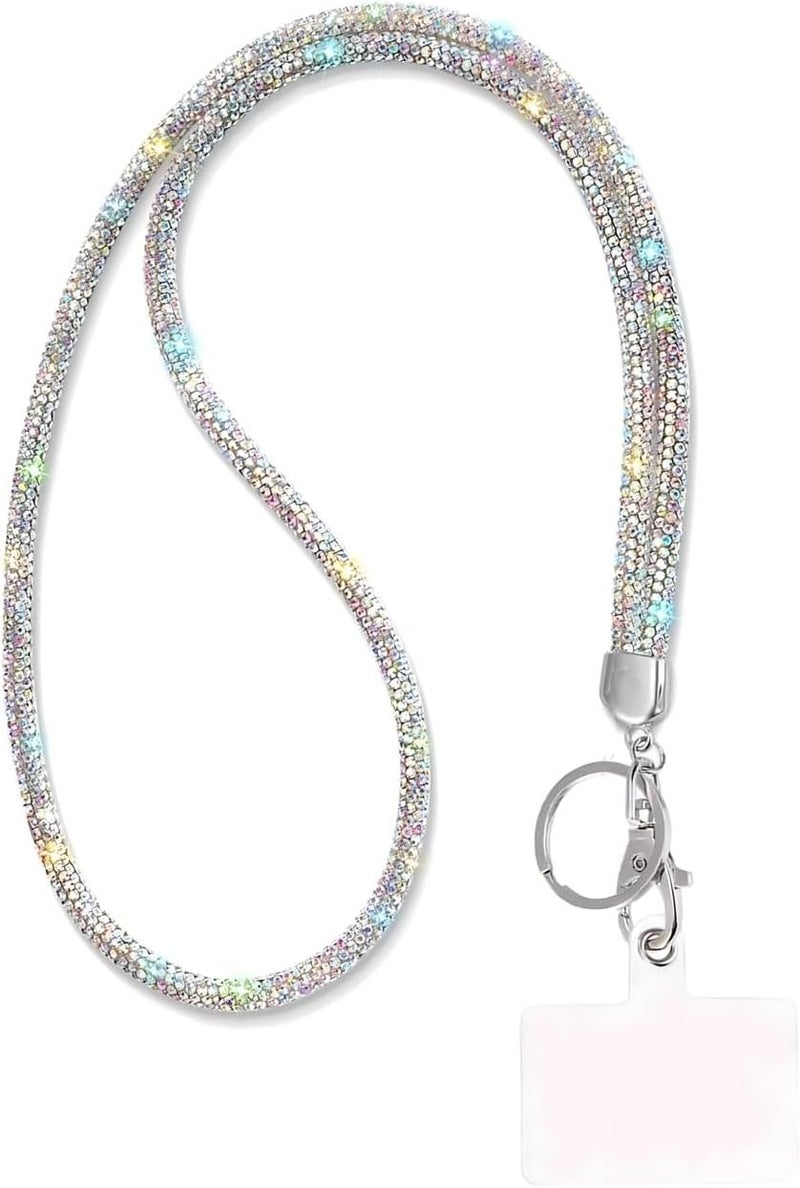 Global_Shopper Fashion 34.8'' Sparkle All Round Crystal Neck Lanyard,Bling Work Name Card Holder For Women(AB White,1PC) - Image 1